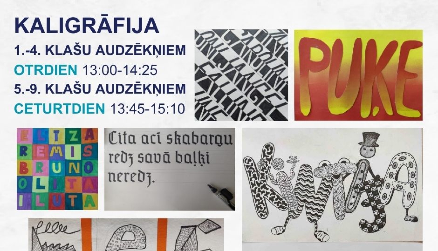 Nāc un apgūsti mūsdienu tekstilmākslu, kaligrāfiju, zīmēšanu, gleznošanu un veidošanu!