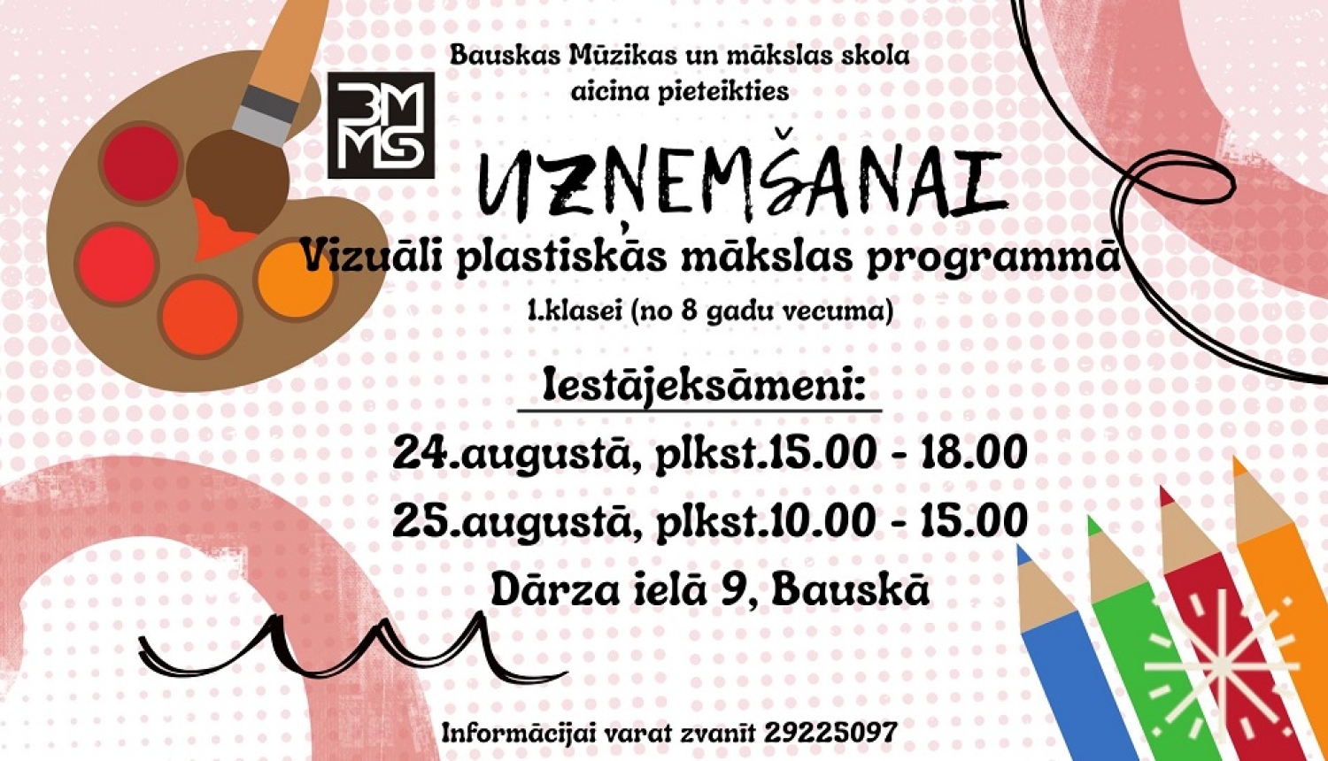 Informācija par uzņemšanu vizuāli plastiskās mākslas programmā.